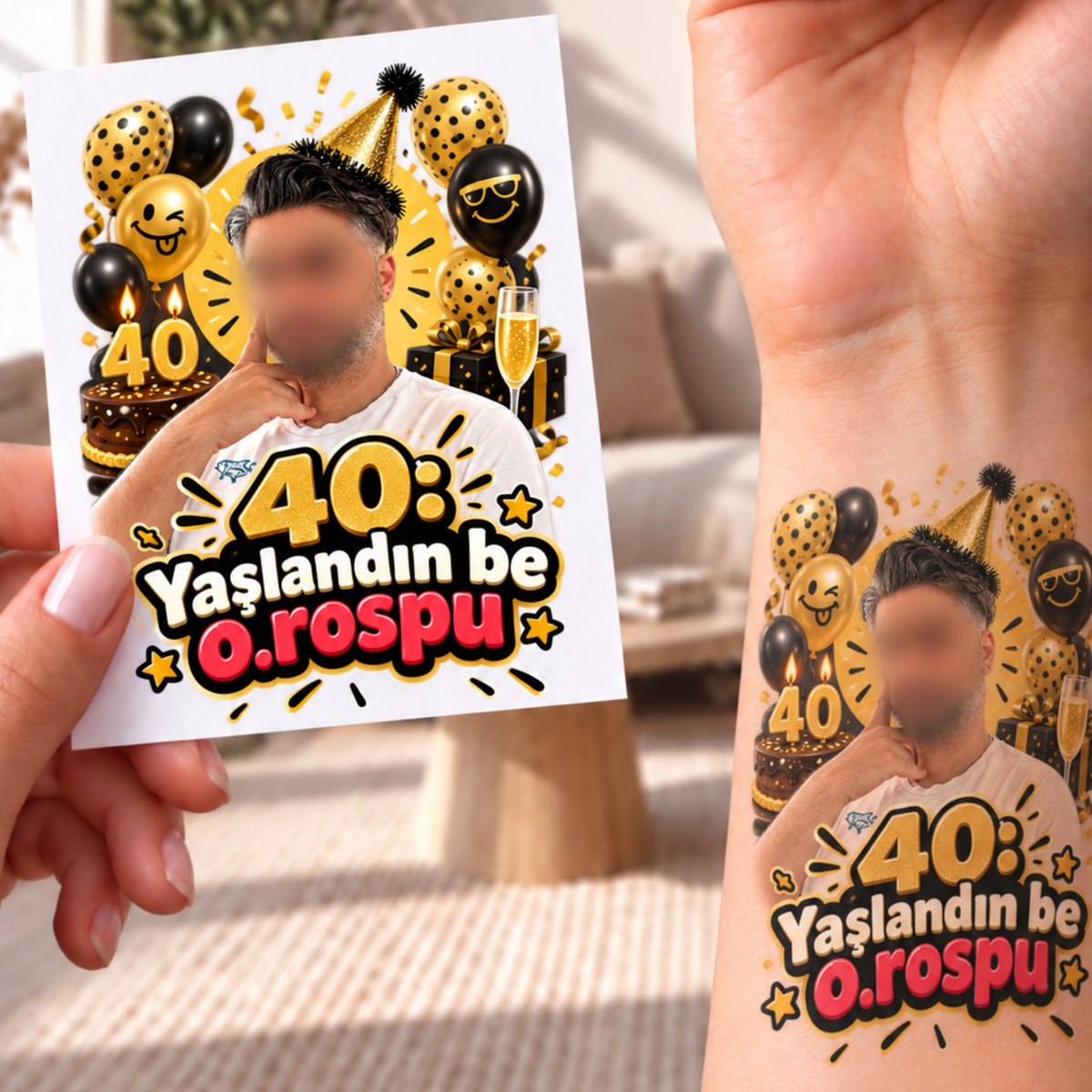 Kişiye Özel Doğum Günü Dövmesi | STASH-143 | Fotoğraflı Geçici Dövme
