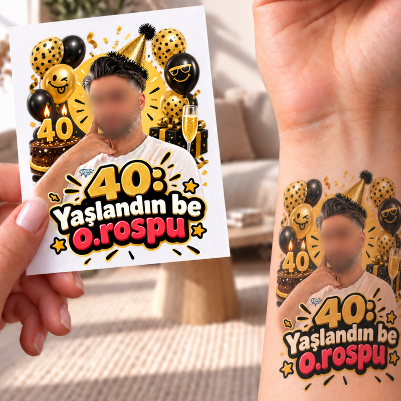 Kişiye Özel Doğum Günü Dövmesi | STASH-143 | Fotoğraflı Geçici Dövme