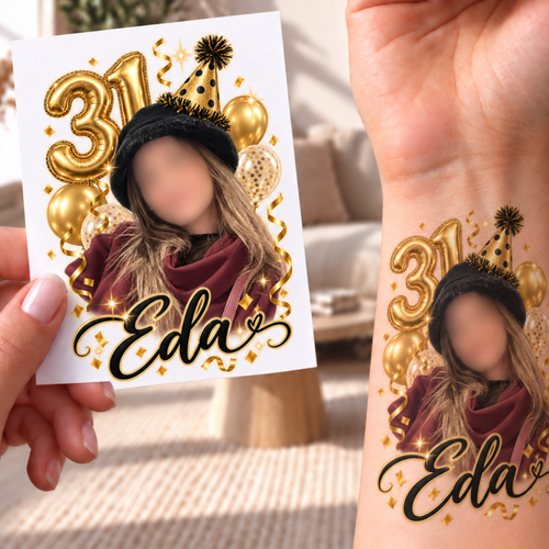 Kişiye Özel Doğum Günü Dövmesi | STASH-145 | Fotoğraflı Geçici Dövme