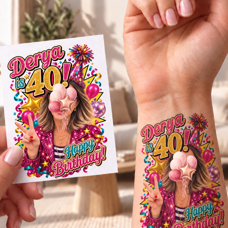 Kişiye Özel Doğum Günü Dövmesi | STASH-114 | Fotoğraflı Geçici Dövme