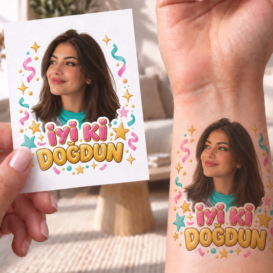 Kişiye Özel Doğum Günü Dövmesi | STASH-120 | Fotoğraflı Geçici Dövme