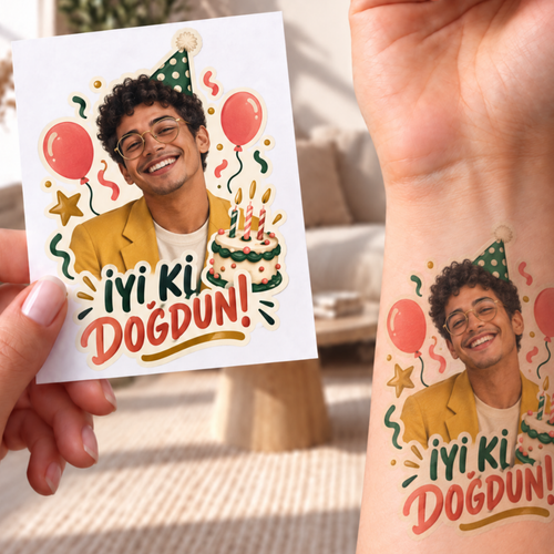 Kişiye Özel Doğum Günü Dövmesi | STASH-122 | Fotoğraflı Geçici Dövme