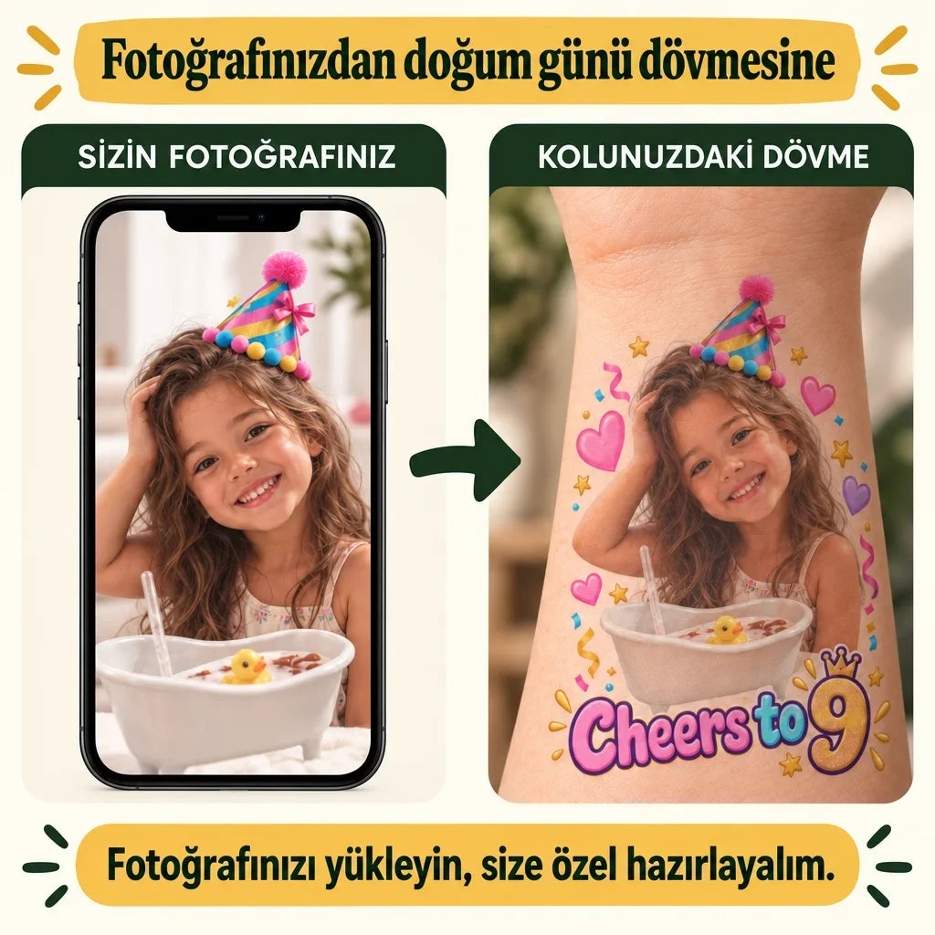 Kişiye Özel Doğum Günü Dövmesi | STASH-133 | Fotoğraflı Geçici Dövme