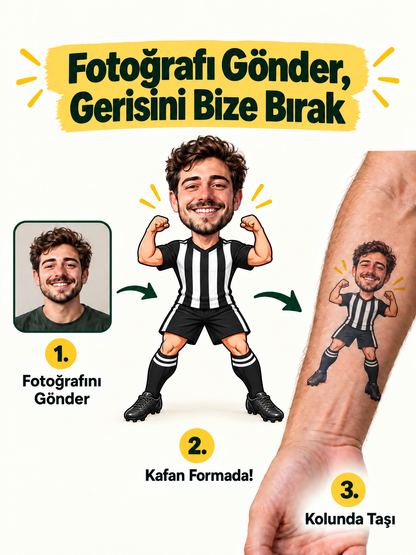 Kişiye Özel Taraftar Dövmesi Siyah Beyaz Forma | Fotoğraflı Geçici Dövme – Stash Market